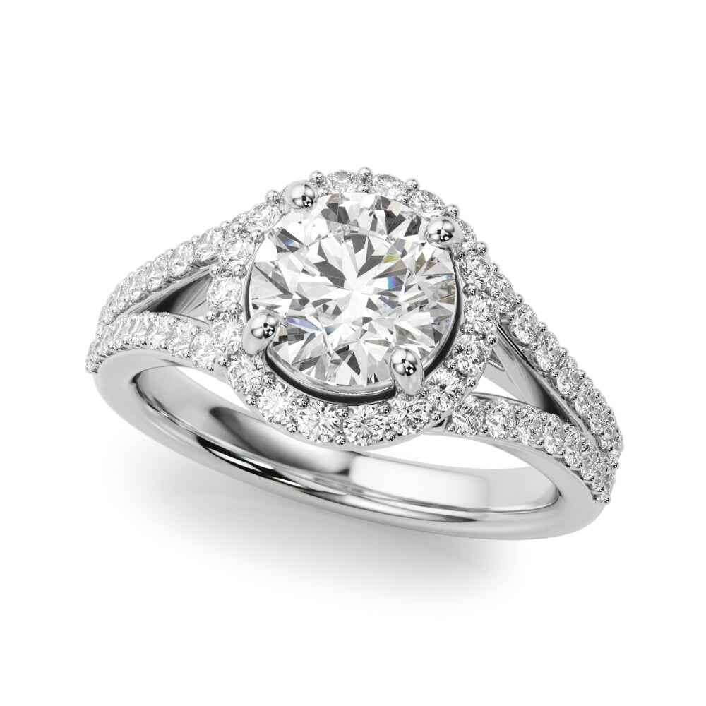 14k White Gold 1ct Round Halo Split Shank Semi-Mount Engagement Ring Setting (STYLE