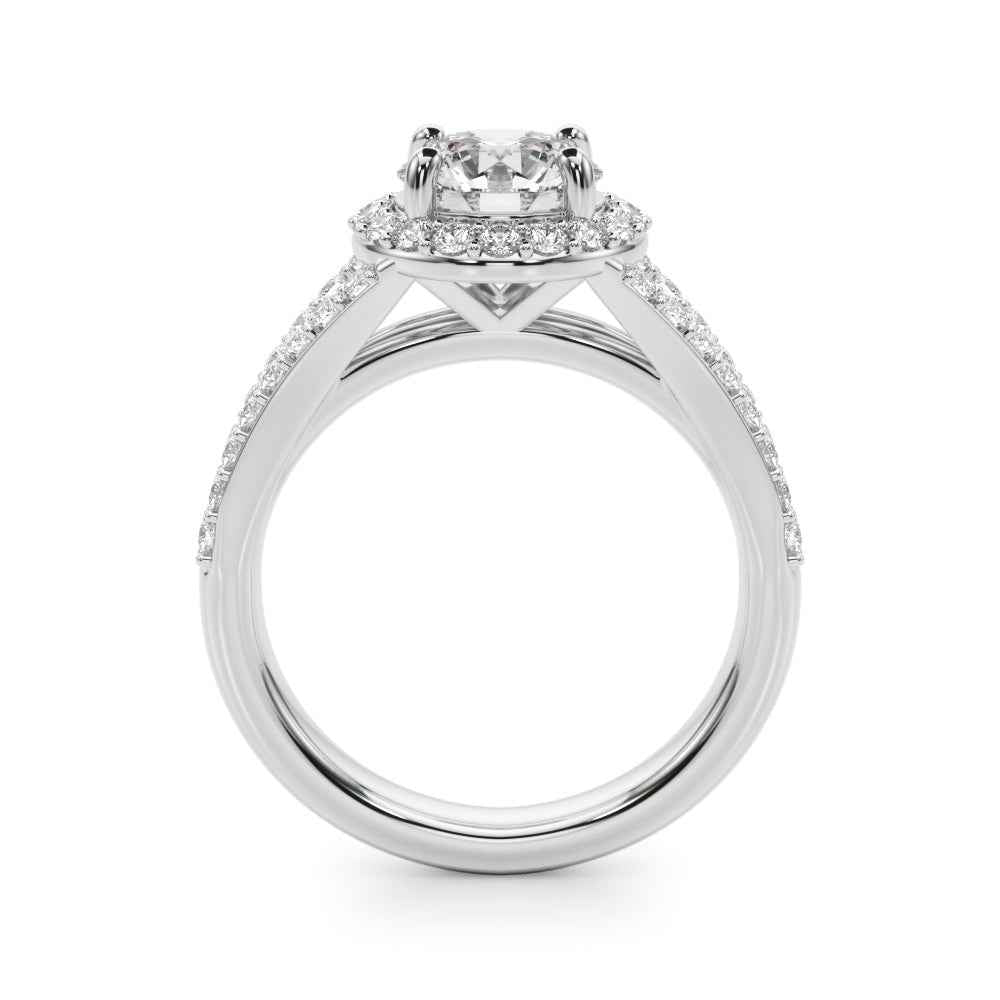 14k White Gold 1ct Round Halo Split Shank Semi-Mount Engagement Ring Setting (STYLE