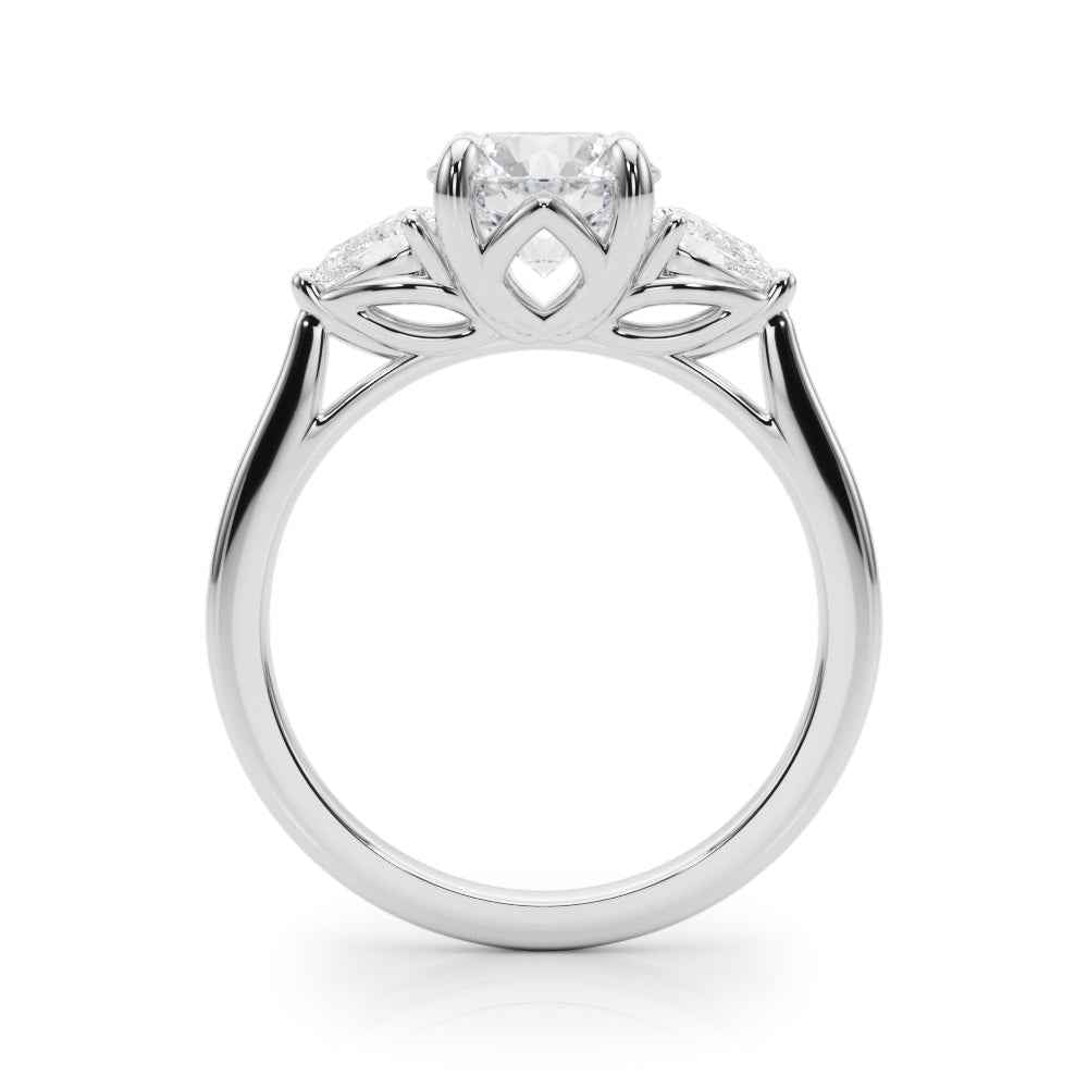 14k White Gold 3 Stone Round Cut Engagement Ring Setting - 3/8 ct tw SI1-GH