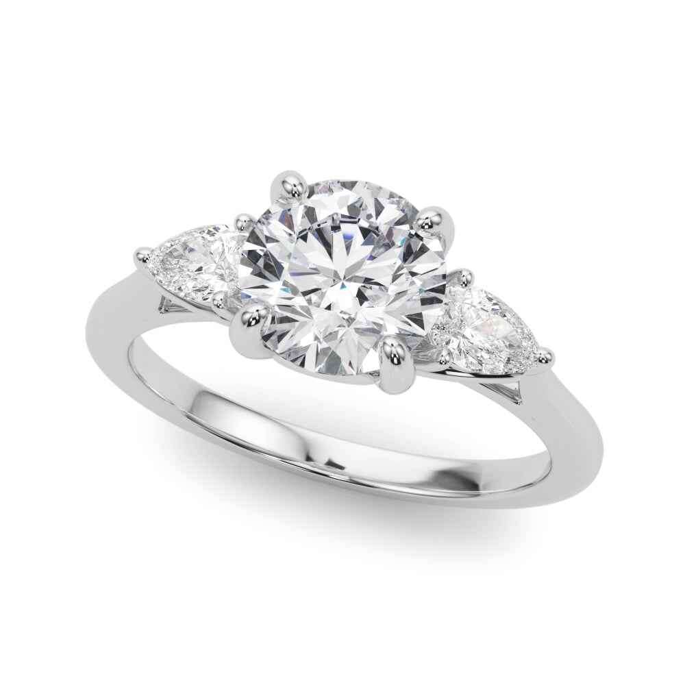 14k White Gold 3 Stone Round Cut Engagement Ring Setting - 3/8 ct tw SI1-GH