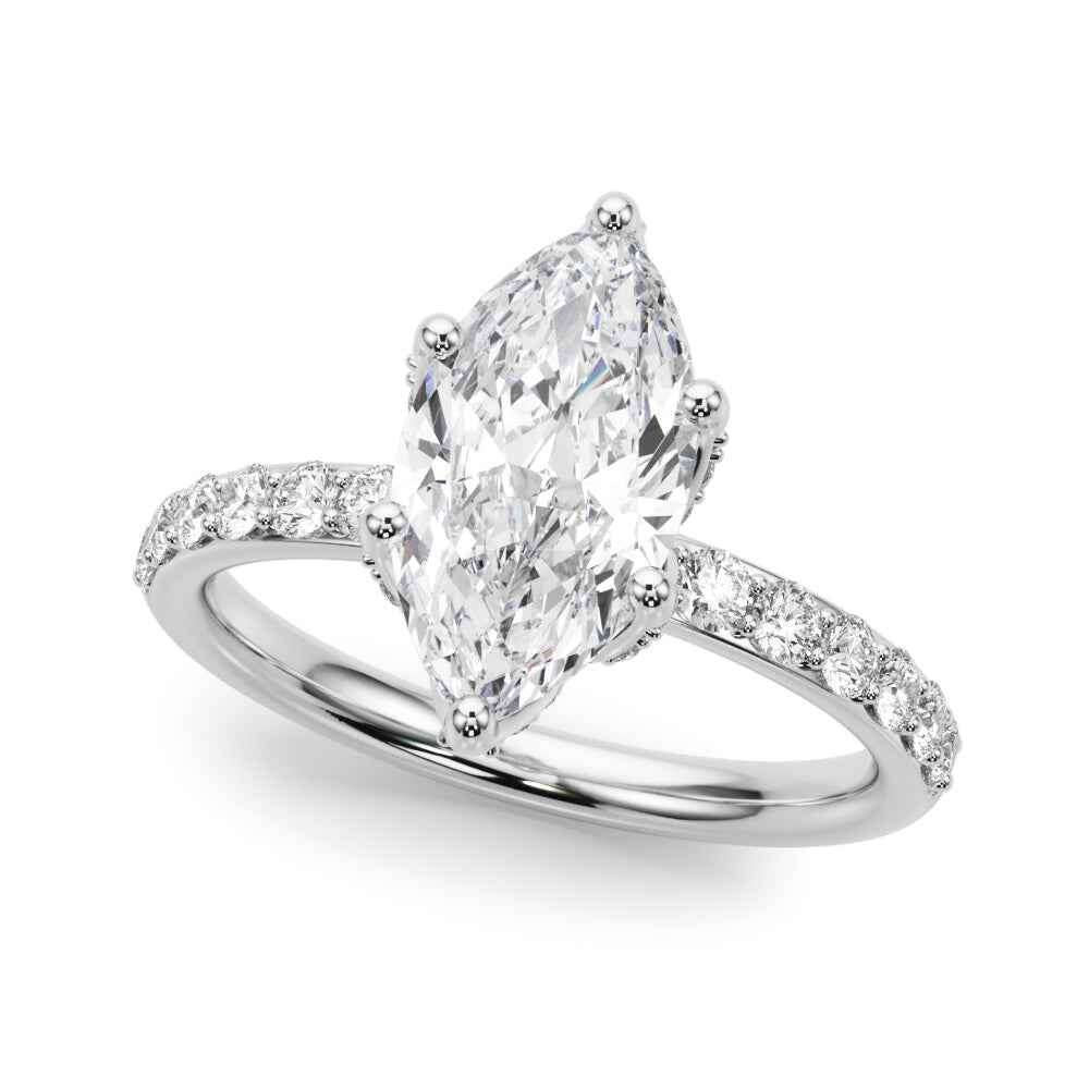 14k White Gold Marquise Semi-Mount Engagement Ring Setting - STYLE