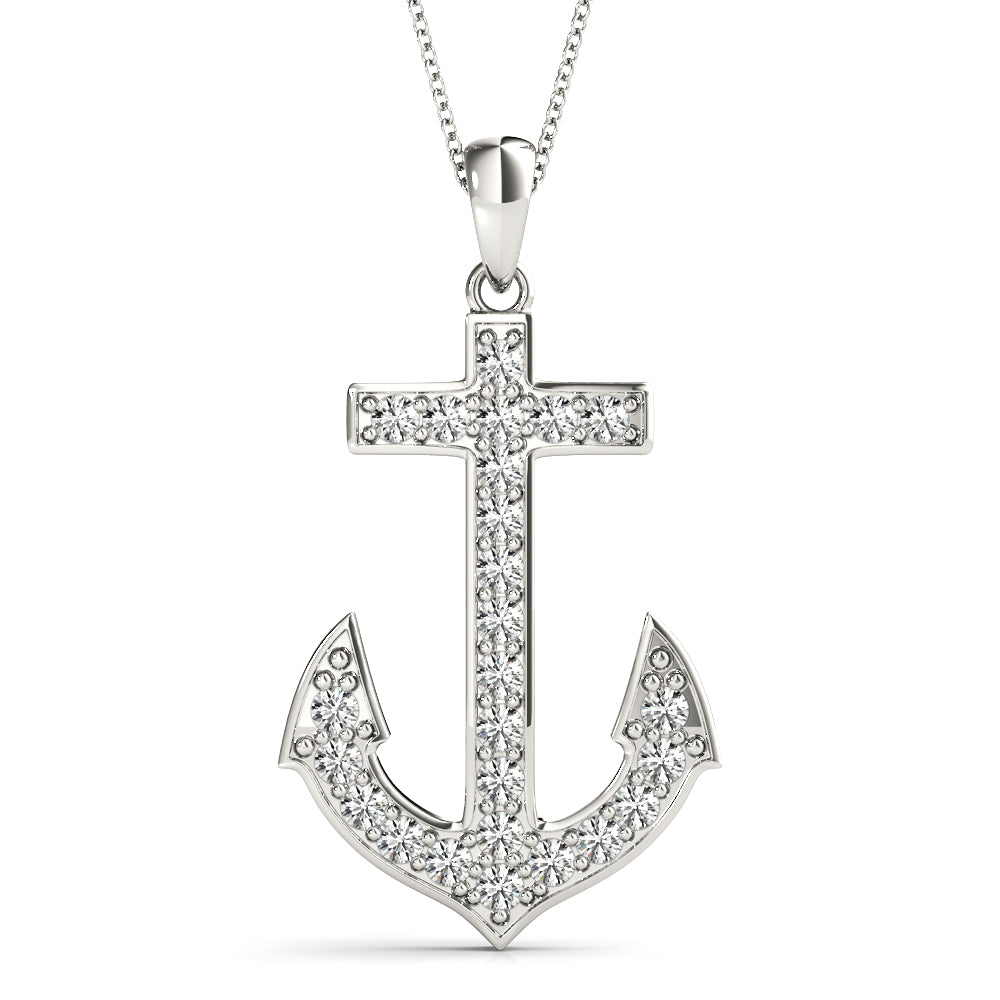 14kt White Gold Diamond Anchor Pendant - 1/8 Carat TW SI2 H-I