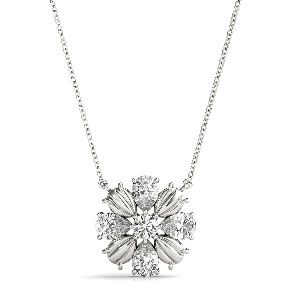 14kt White Gold 3/4 ct TW SI2 H-I Diamond Flower Pendant Necklace