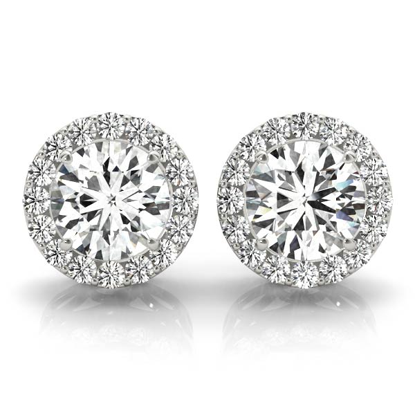 14k White Gold Halo Round Diamond Earrings - 0.67 CTTW
