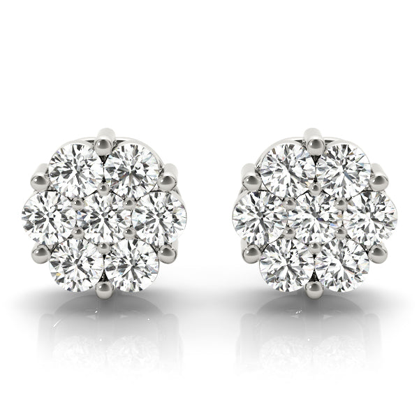 Elegant 14kt White Gold Cluster Earrings with 0.98 Carat SI2, H-I Diamonds (Style # 40653-1/2)