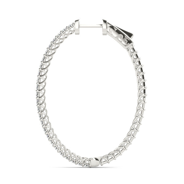Elegant 14k White Gold Diamond Hoop Earrings - Vault Lock Design