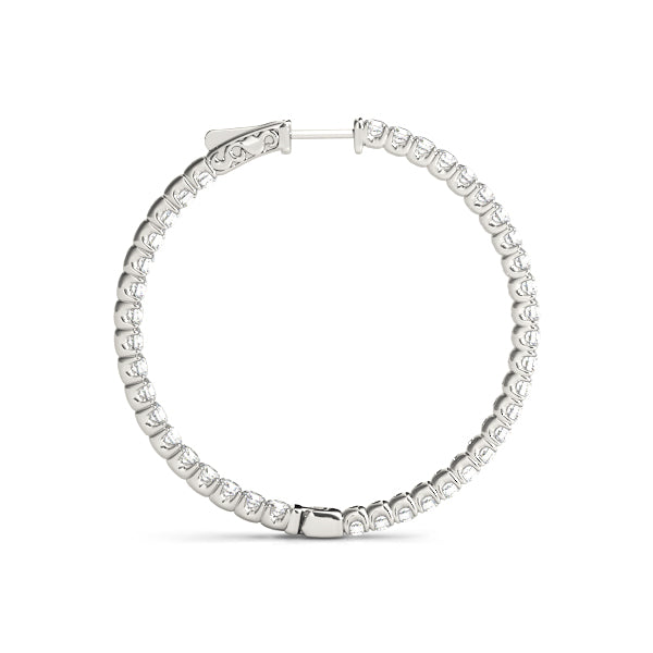 1.2 Inch 4-Prong Round Diamond Hoop Earrings in 14kt White Gold
