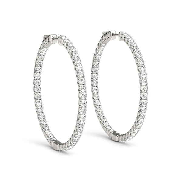 1.2 Inch 4-Prong Round Diamond Hoop Earrings in 14kt White Gold