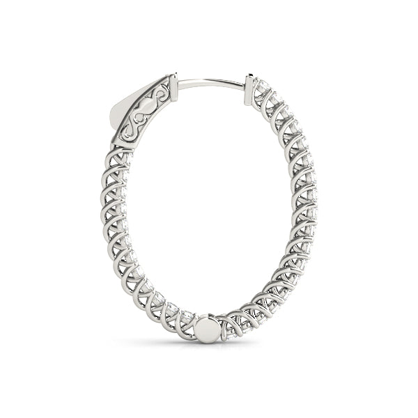 1.2 Inch Lustrous Oval Hoop Earrings in 14kt White Gold - SI2, H-I Diamond Quality