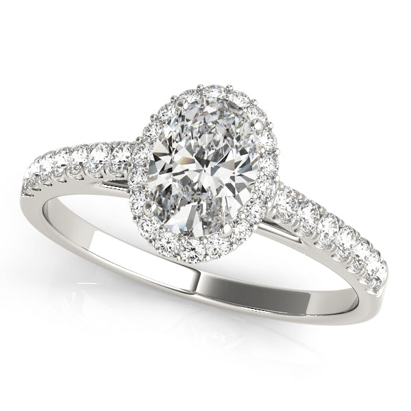 Exquisite 14kt White Gold Halo Oval Engagement Ring - 10x8mm Center Stone