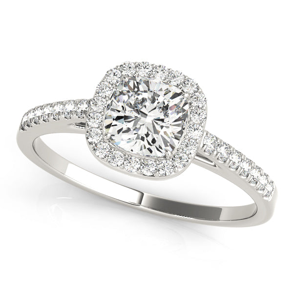 Exquisite Halo Engagement Ring - 10mm Cushion Cut Center Stone in 14k White Gold