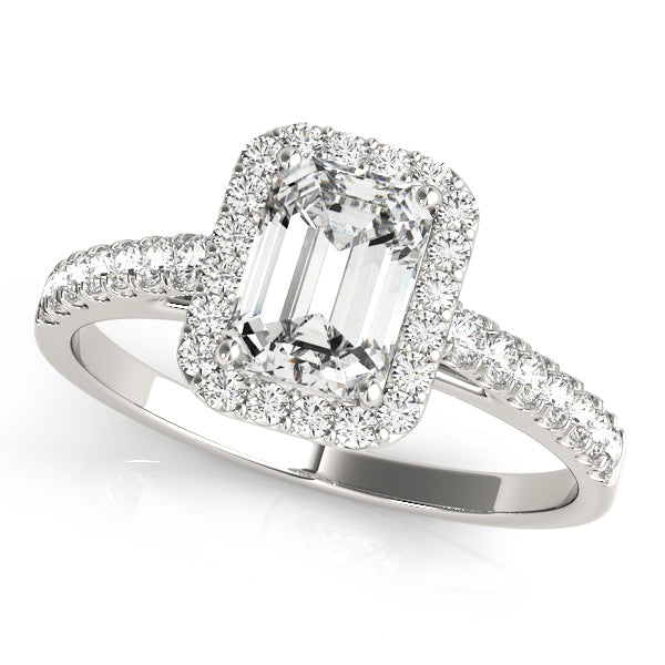 10x8 MM Emerald Cut Halo Engagement Ring Setting in 14kt White Gold