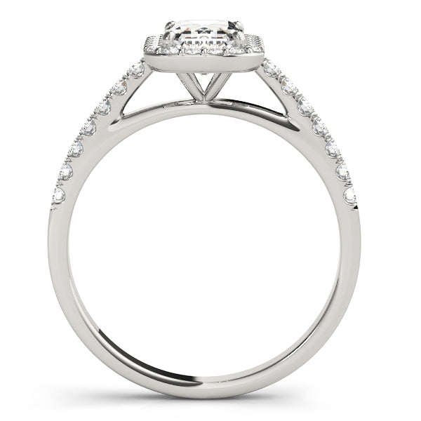 10x8 MM Emerald Cut Halo Engagement Ring Setting in 14kt White Gold