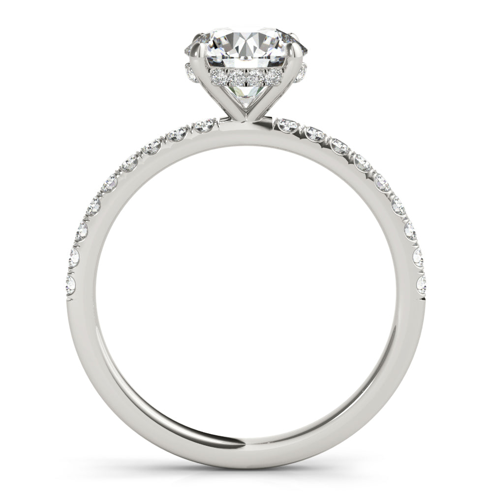 14k White Gold Single Row Round Center Engagement Ring - 1/2 CT TW