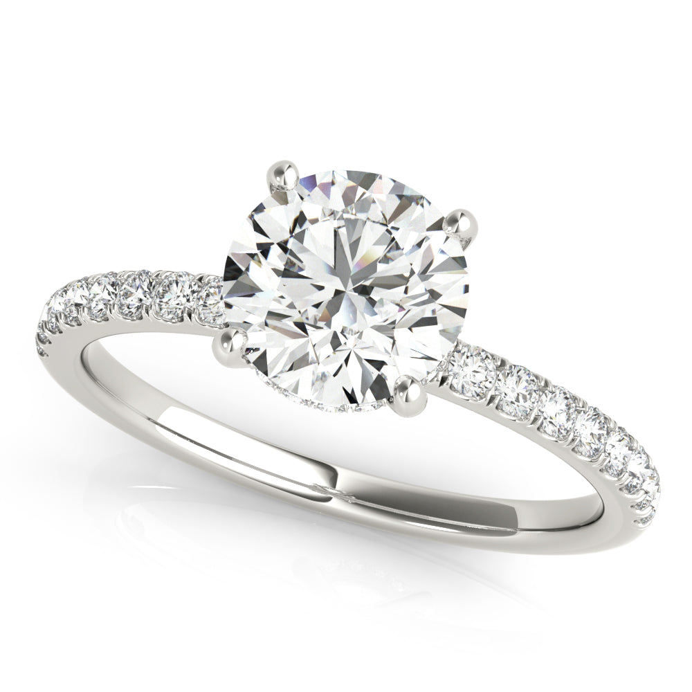 14k White Gold Single Row Round Center Engagement Ring - 1/2 CT TW