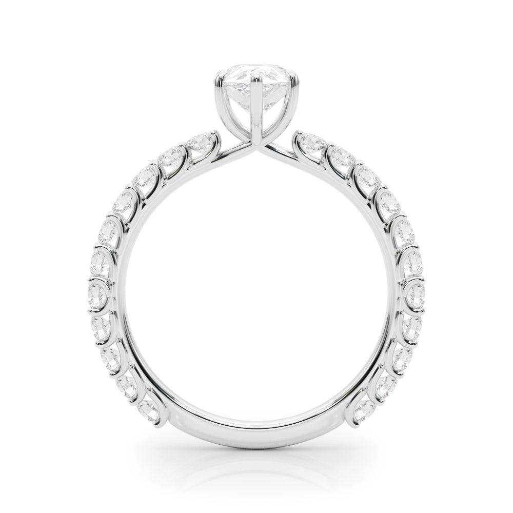 Elegant 14kt White Gold Pear Shape Solitaire Engagement Ring Setting with Diamond Accents