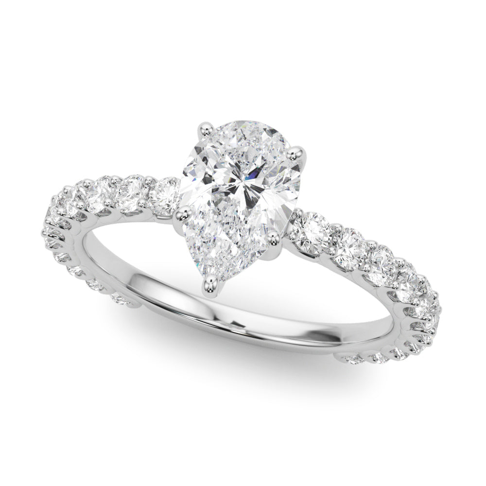Elegant 14kt White Gold Pear Shape Solitaire Engagement Ring Setting with Diamond Accents
