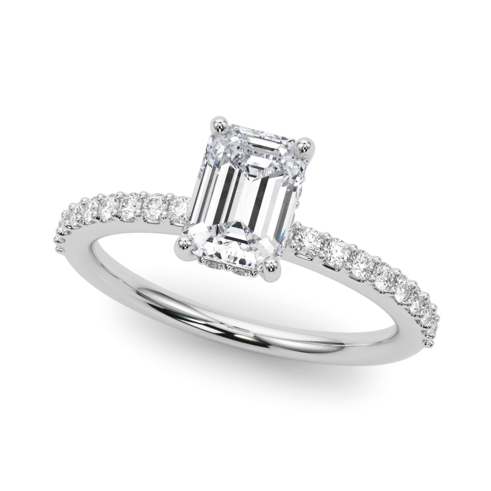 Hidden Halo Emerald Cut Solitaire Engagement Ring Setting in 14kt White Gold - 1/3 ct tw Diamonds