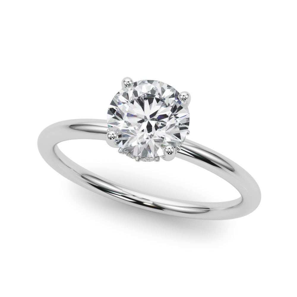 Elegant 14kt White Gold Hidden Halo Round Cut Engagement Ring Setting (1 3/4 ct TW Semi-Mount)