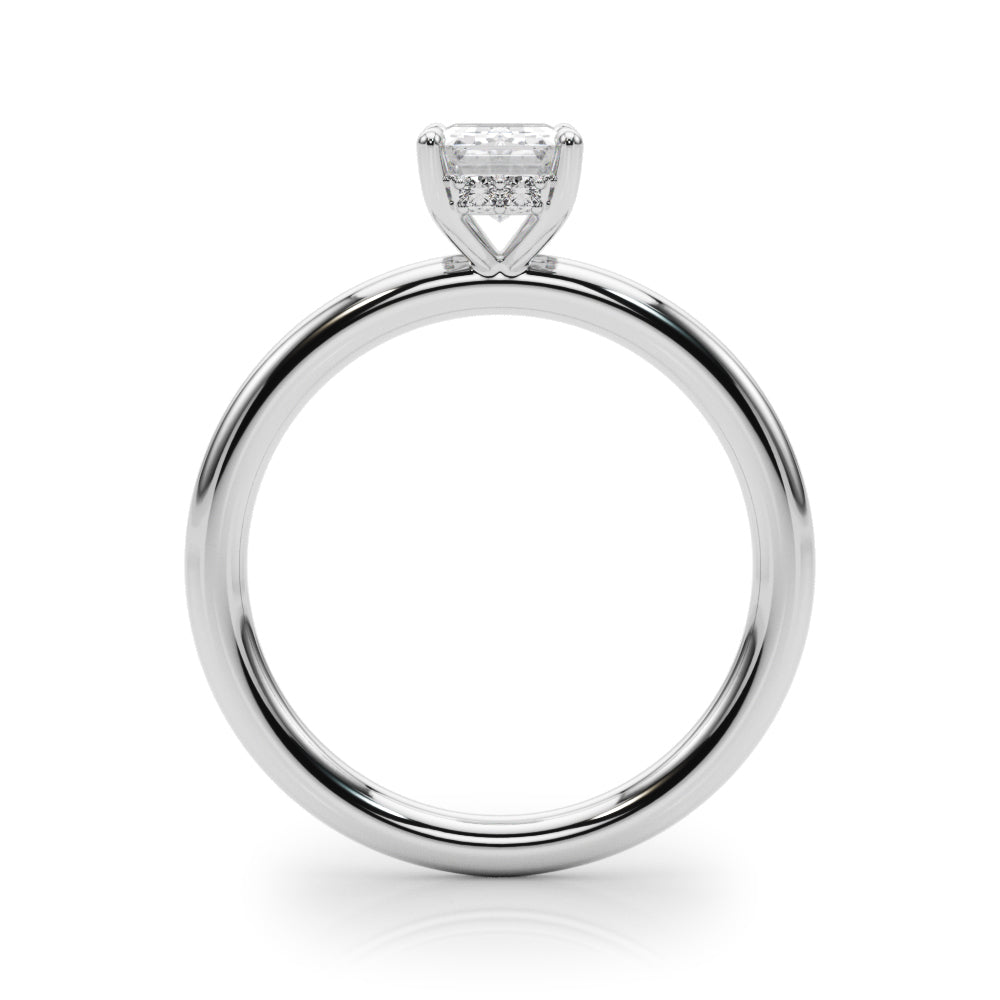 Elegant Emerald Cut Hidden Halo Engagement Ring in 14kt White Gold