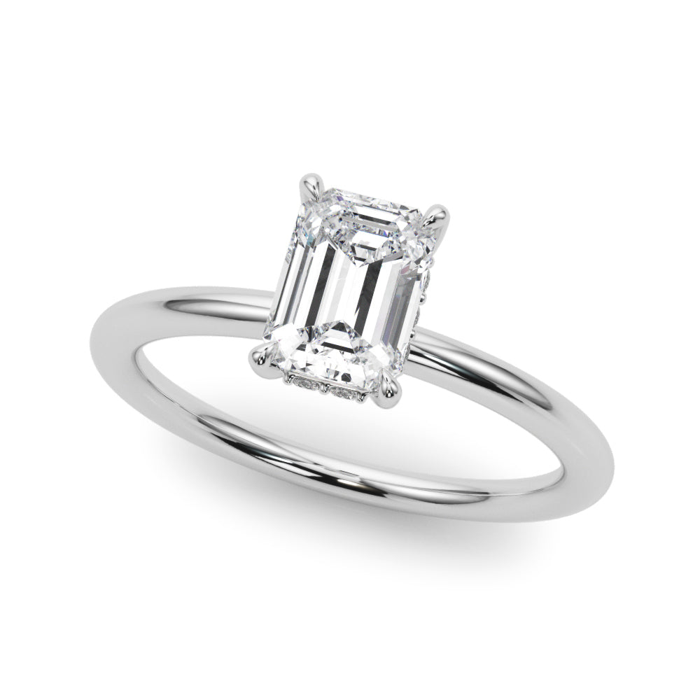 Elegant Emerald Cut Hidden Halo Engagement Ring in 14kt White Gold
