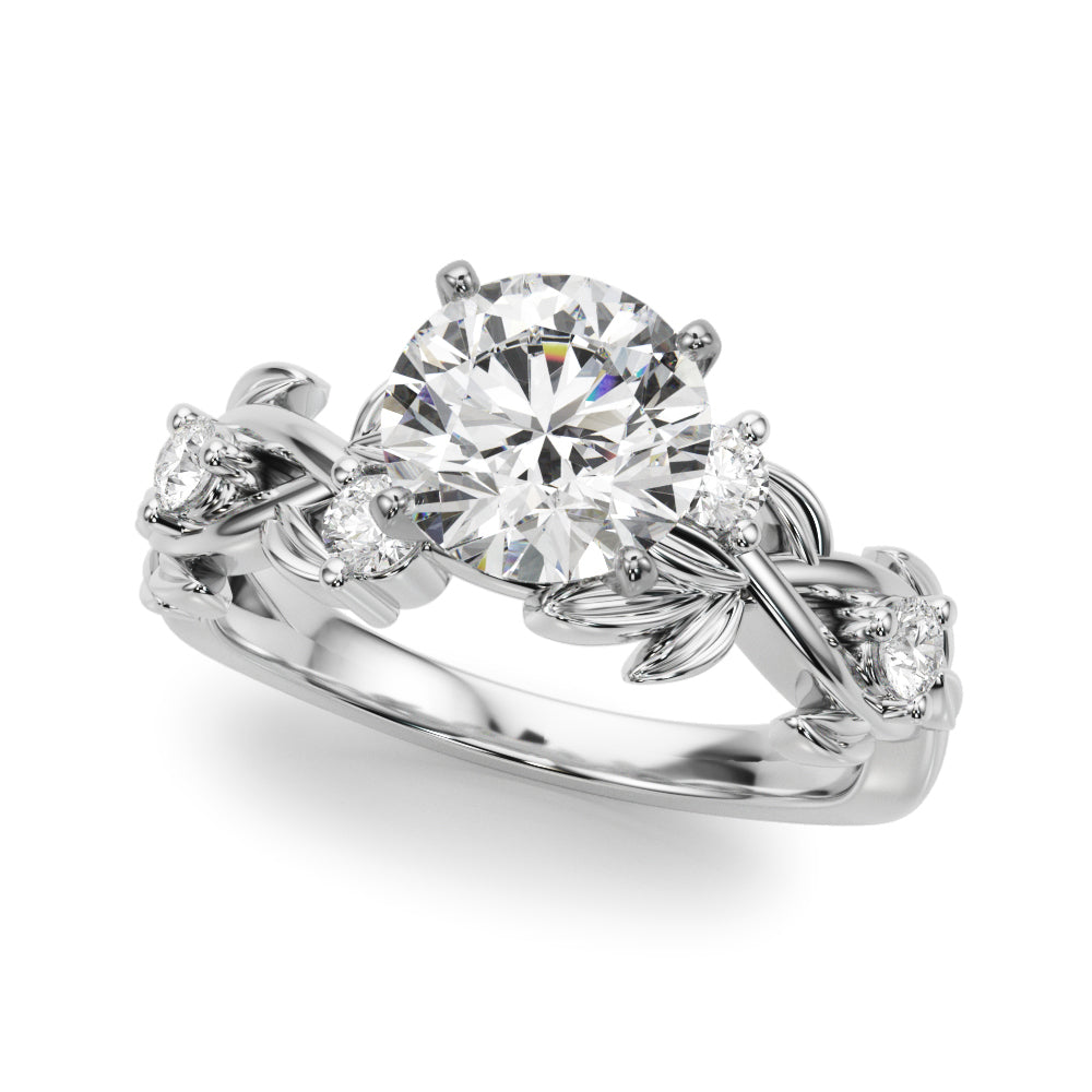 Exquisite 14kt Yellow Gold Floral Leaf Diamond Engagement Ring - Style