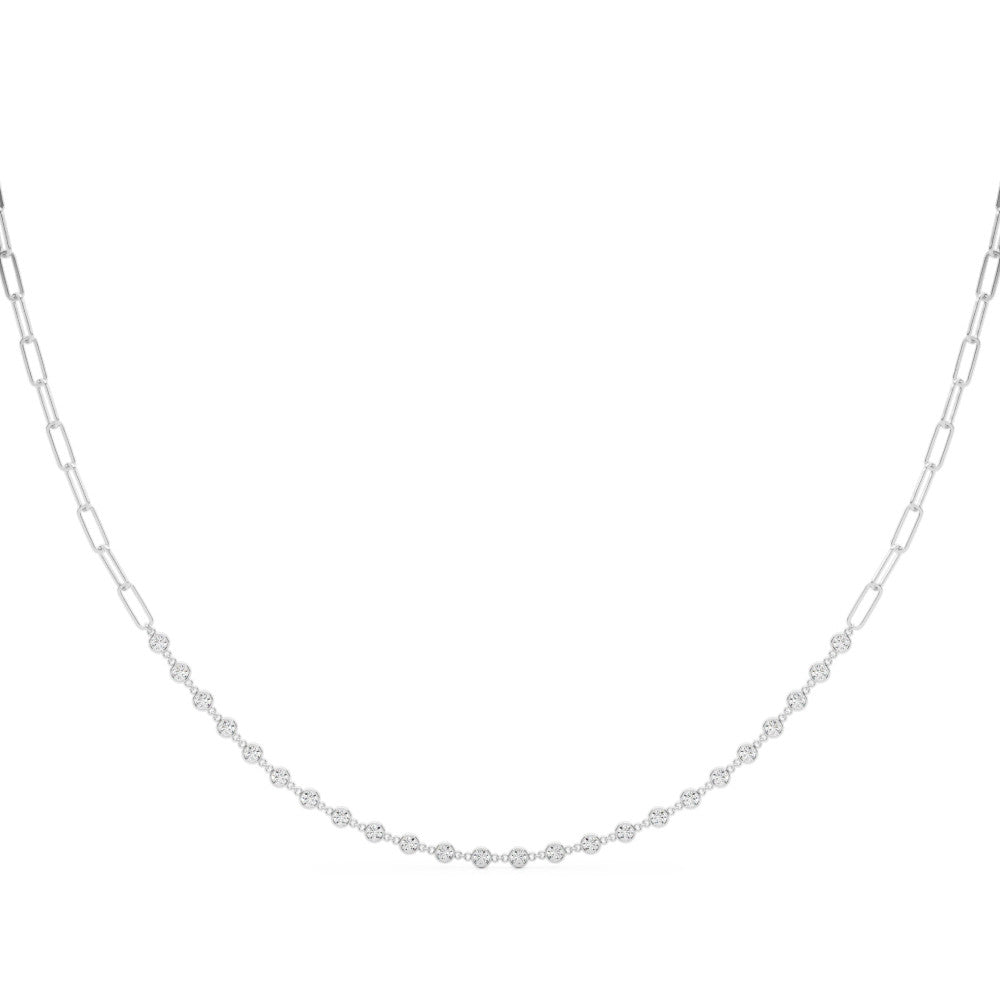 Elegant 17 Inch Diamond Paper Clip Necklace in 14k White or Yellow Gold