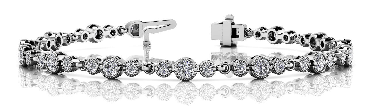 Exquisite 14kt White Gold Diamond Bracelet with Milgrain Detail - 2.5 Carat TW