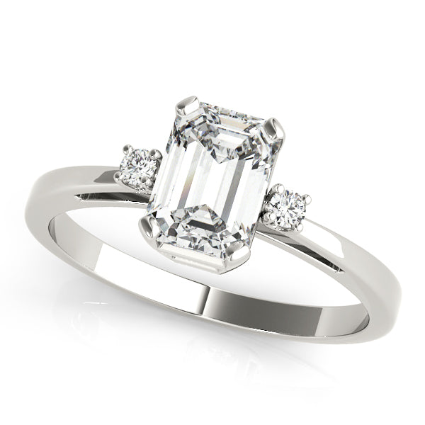 Elegant 14kt White Gold 6x4mm Emerald Cut Semi-Mount Ring Setting