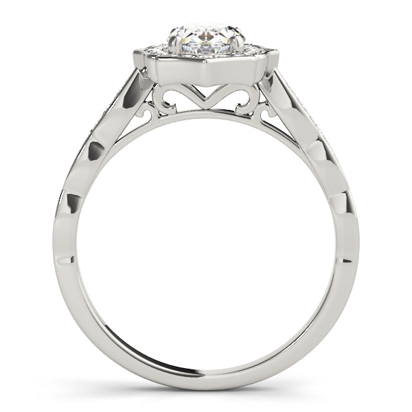 Exquisite Scalloped Oval Halo Engagement Ring in 14kt White Gold