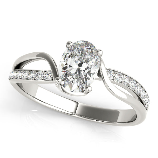 Elegant 14kt White Gold Oval Fashion Ring - Semi-Mount with 1/8 ct tw Diamonds