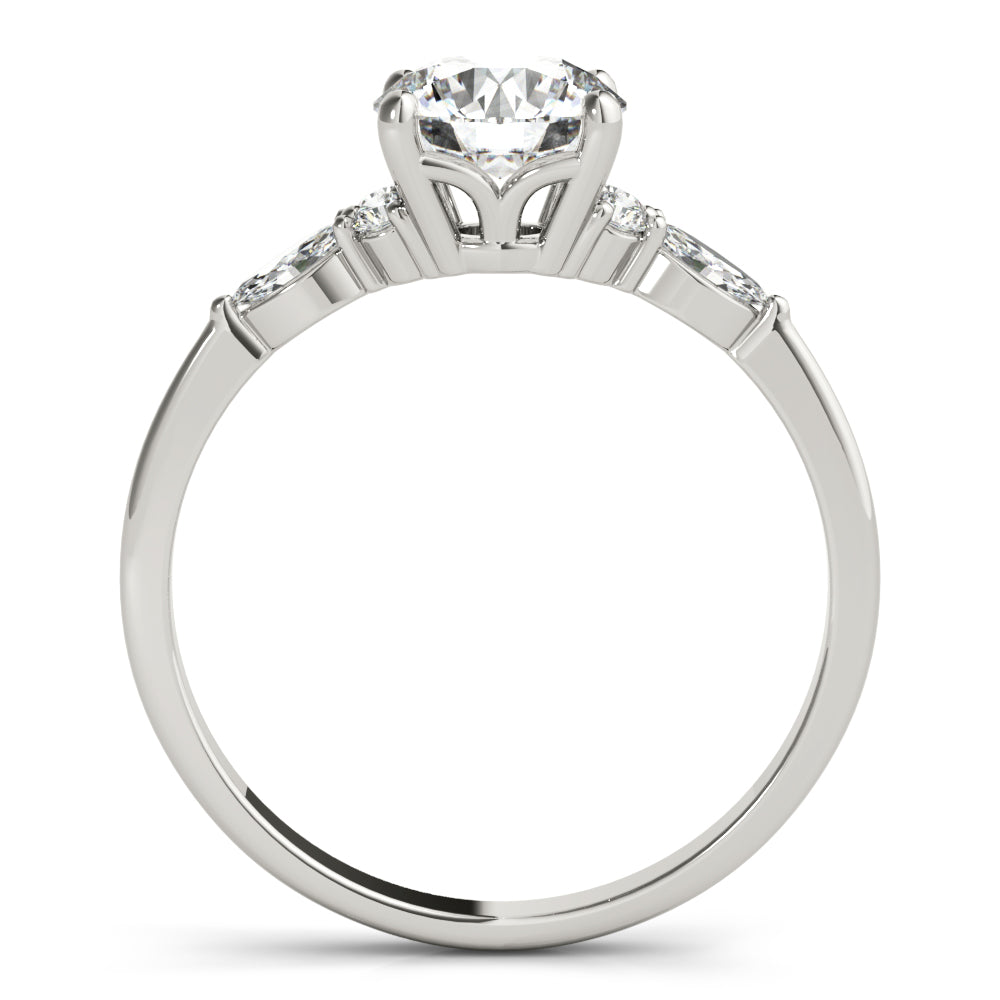 Elegant 14kt White Gold 3-Stone Marquise Ring - 2ct Round Center Stone Setting