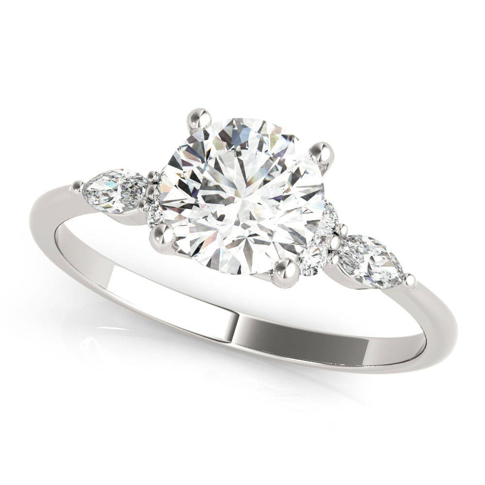 Elegant 14kt White Gold 3-Stone Marquise Ring - 2ct Round Center Stone Setting