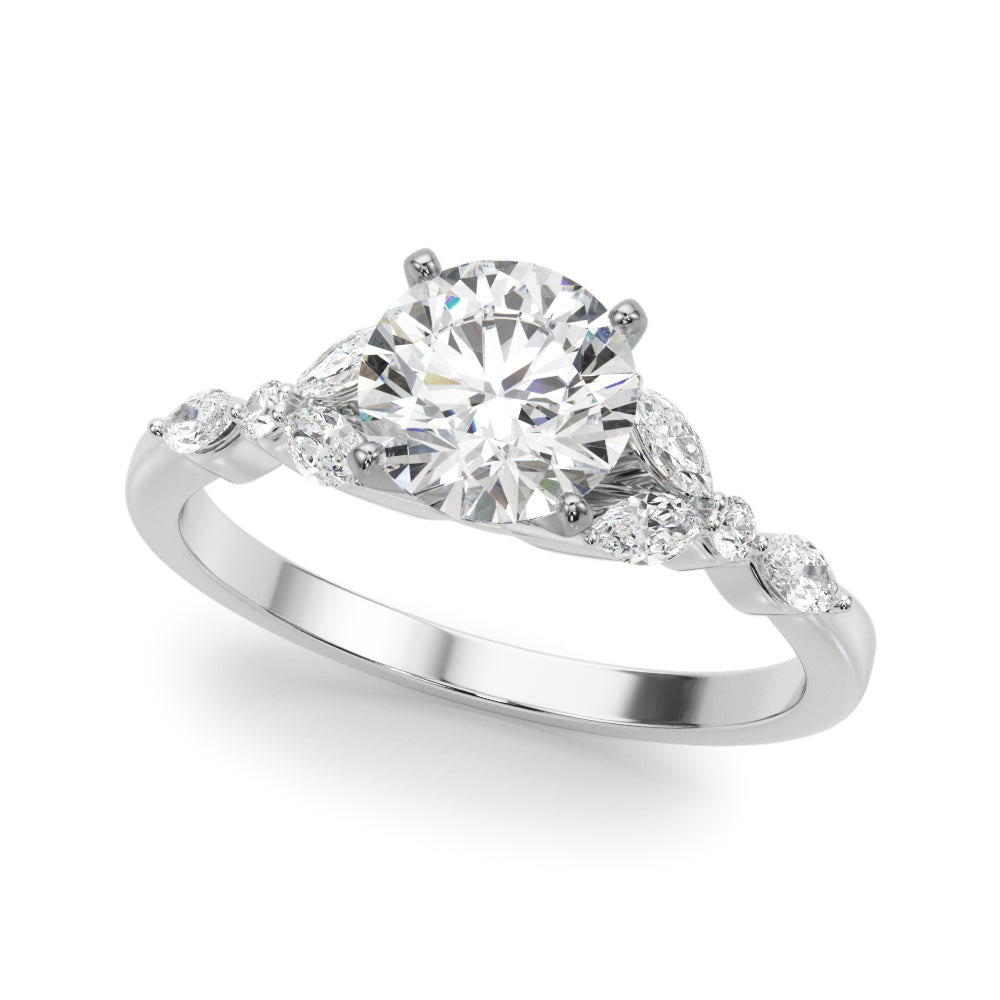 Exquisite 14kt White Gold Marquise and Round Diamond Engagement Ring - 3/8 ct TW SI1-SI2, G-H