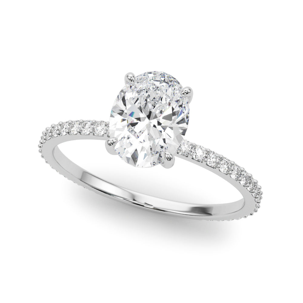Exquisite 14kt White Gold Hidden Halo Oval Center Single Row Engagement Ring Setting