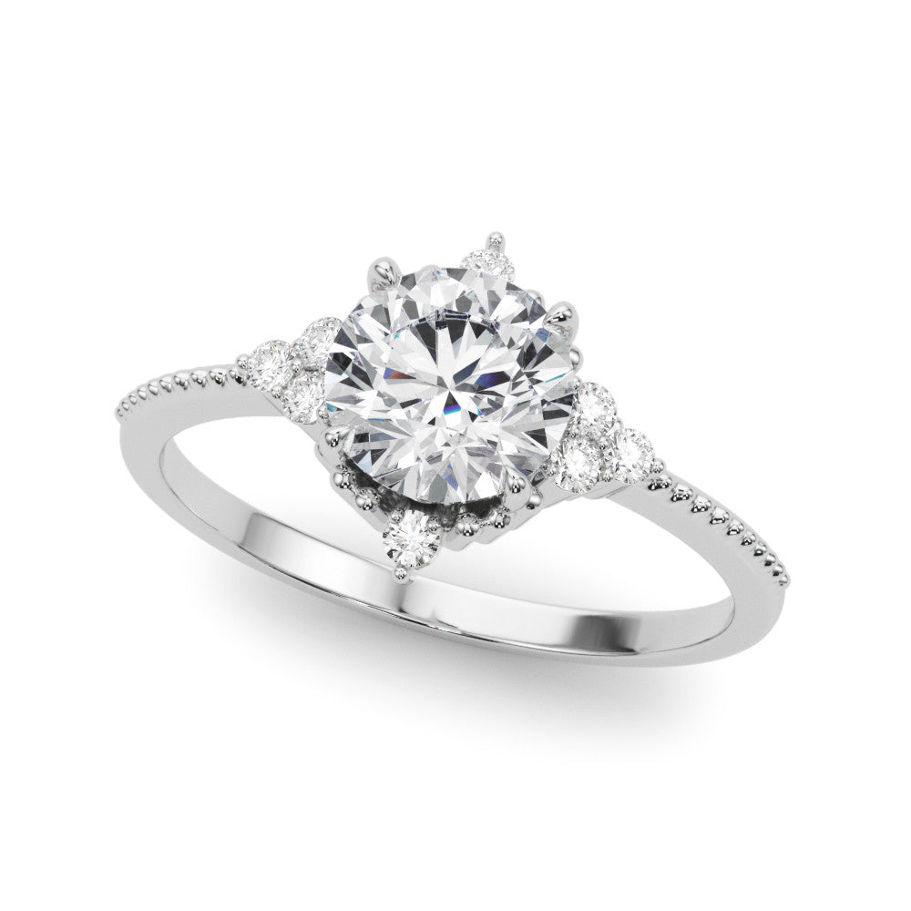 14k White Gold 1 Carat Round Solitaire Engagement Ring Setting (Style