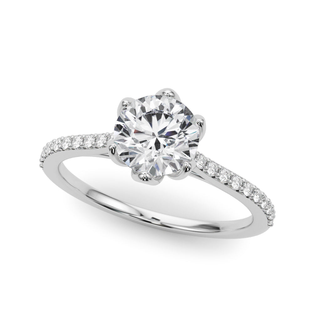 Elegant 14k White Gold Semi-Mount Ring with 1/6 ct TW SI1-SI2, G-H Diamond Accents - Designed for a 1 ct Round Center Stone
