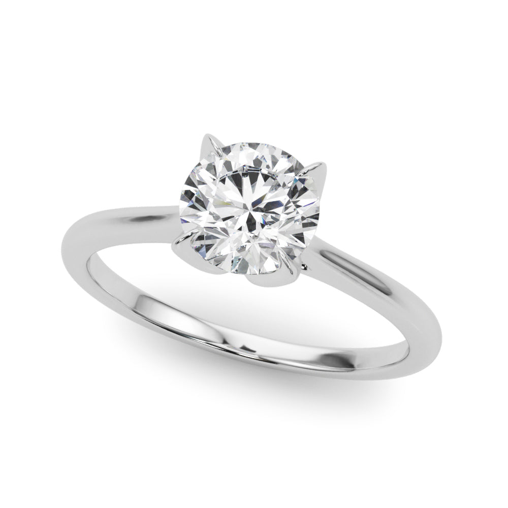 Elegant 14kt White Gold Solitaire Round Engagement Ring Setting - Customizable Center Stone