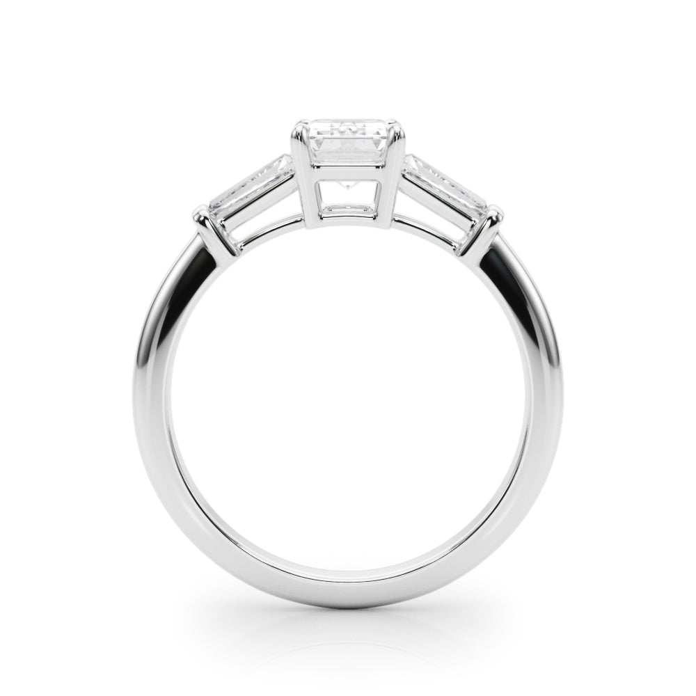 Elegant 3-Stone Emerald Ring with Tapered Baguette Sides