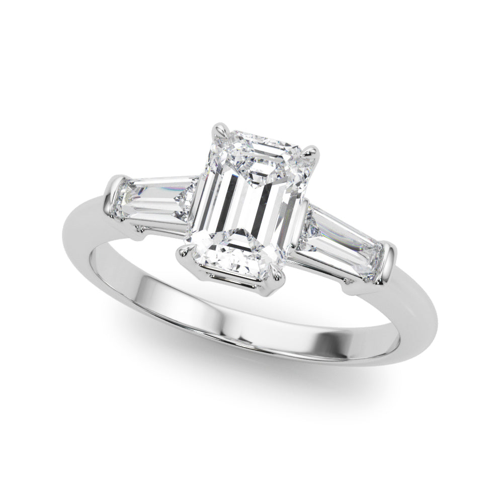 Elegant 3-Stone Emerald Ring with Tapered Baguette Sides