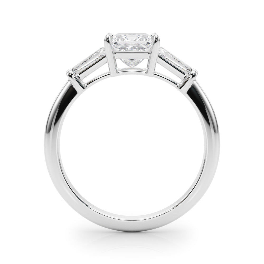Elegant 3 Stone Ring: Featuring a Stunning Square Center Stone with Tapered Baguette Sides