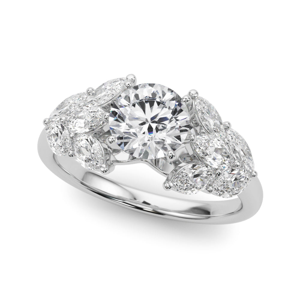 Elegant 14kt White Gold MQ Side Stones Engagement Ring with 1 1/5 ct tw Diamonds