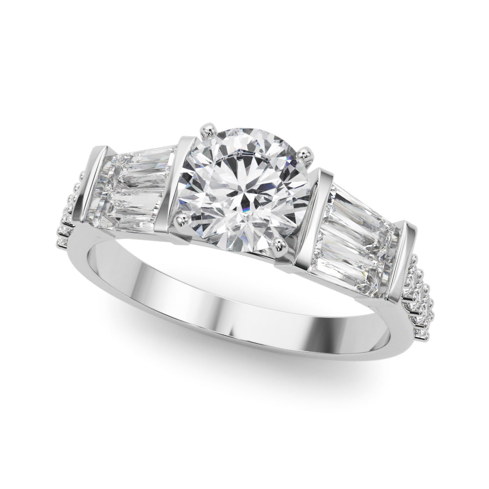 Stunning SB & RD Engagement Ring in 14kt White Gold with 7/8 ct tw SI1-SI2, G-H Diamonds