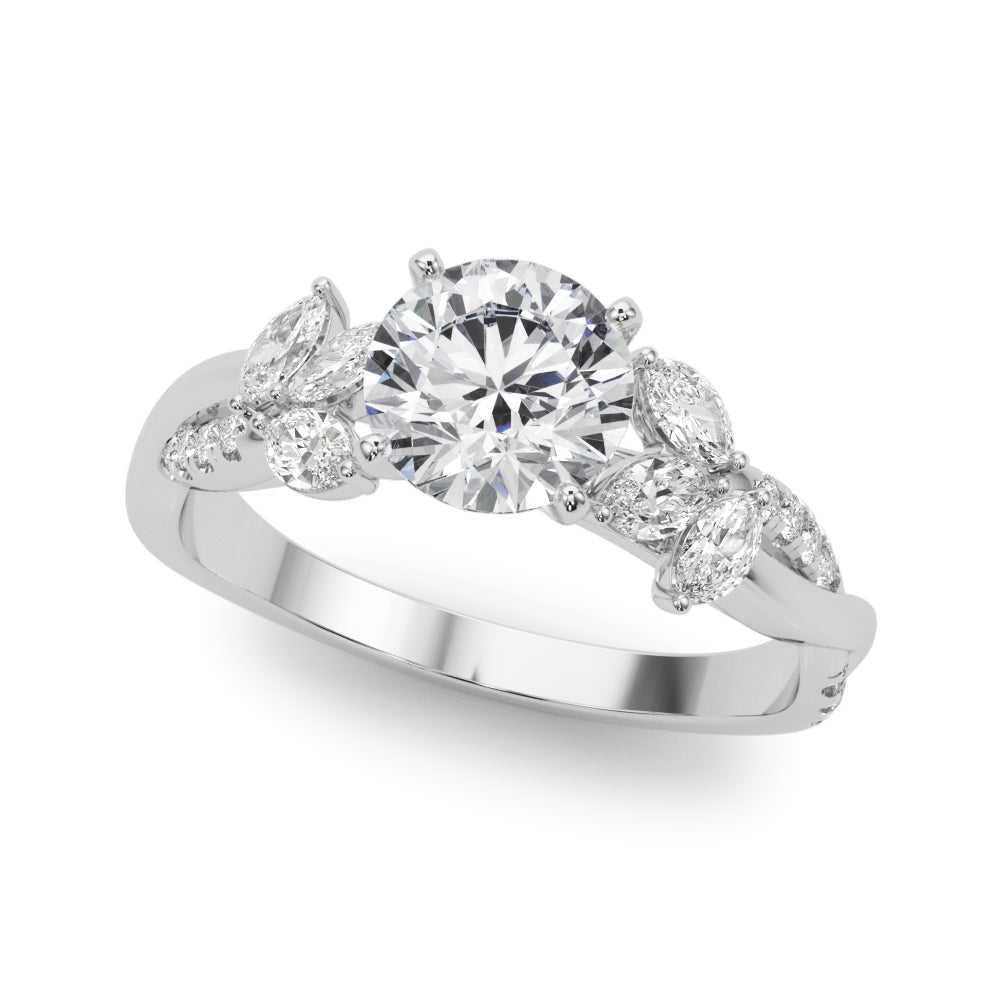 Exquisite 14kt White Gold Twisted Shank Engagement Ring with 3/8 ct TW Diamond Halo