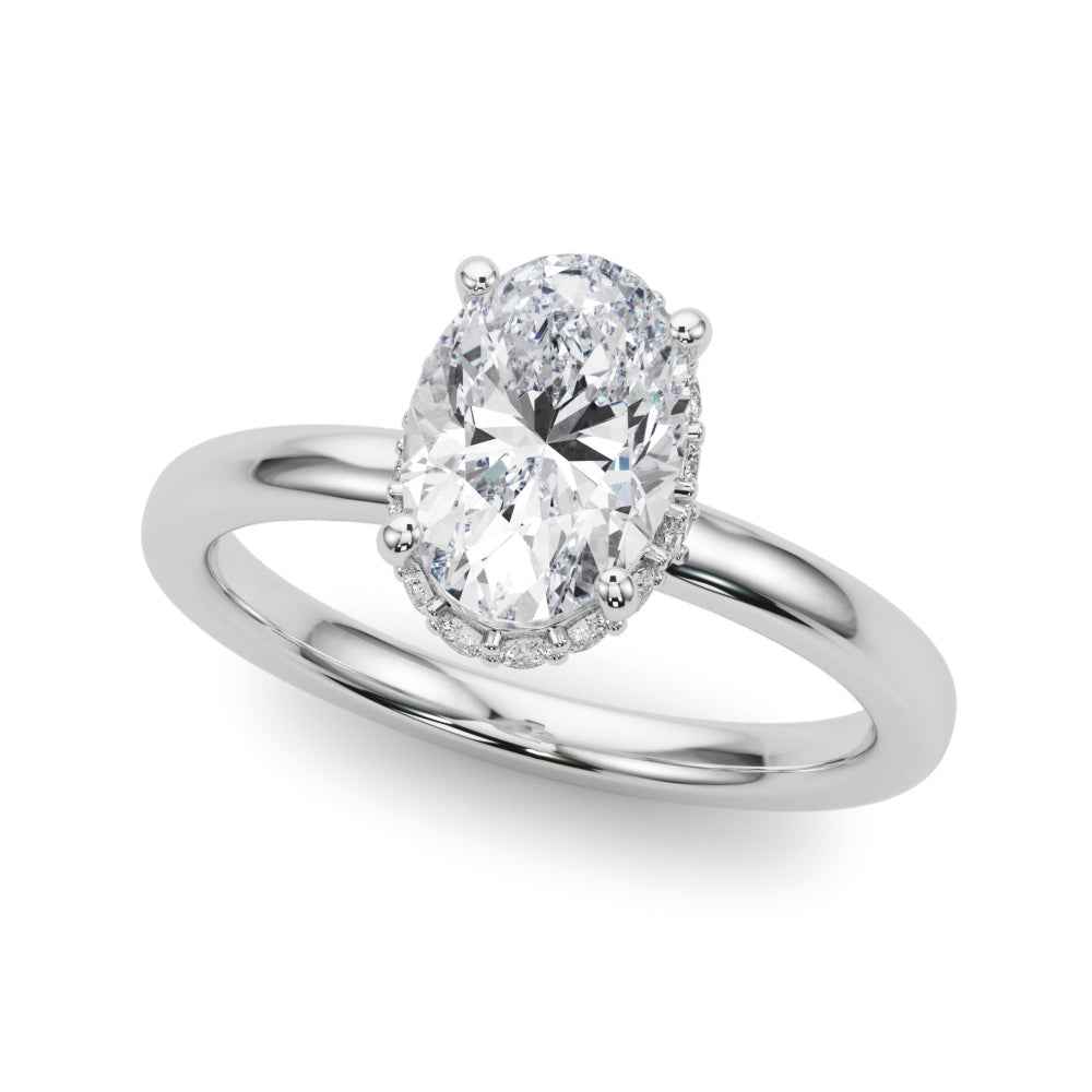 Elegant Hidden Halo Oval Center Diamond Engagement Ring Setting