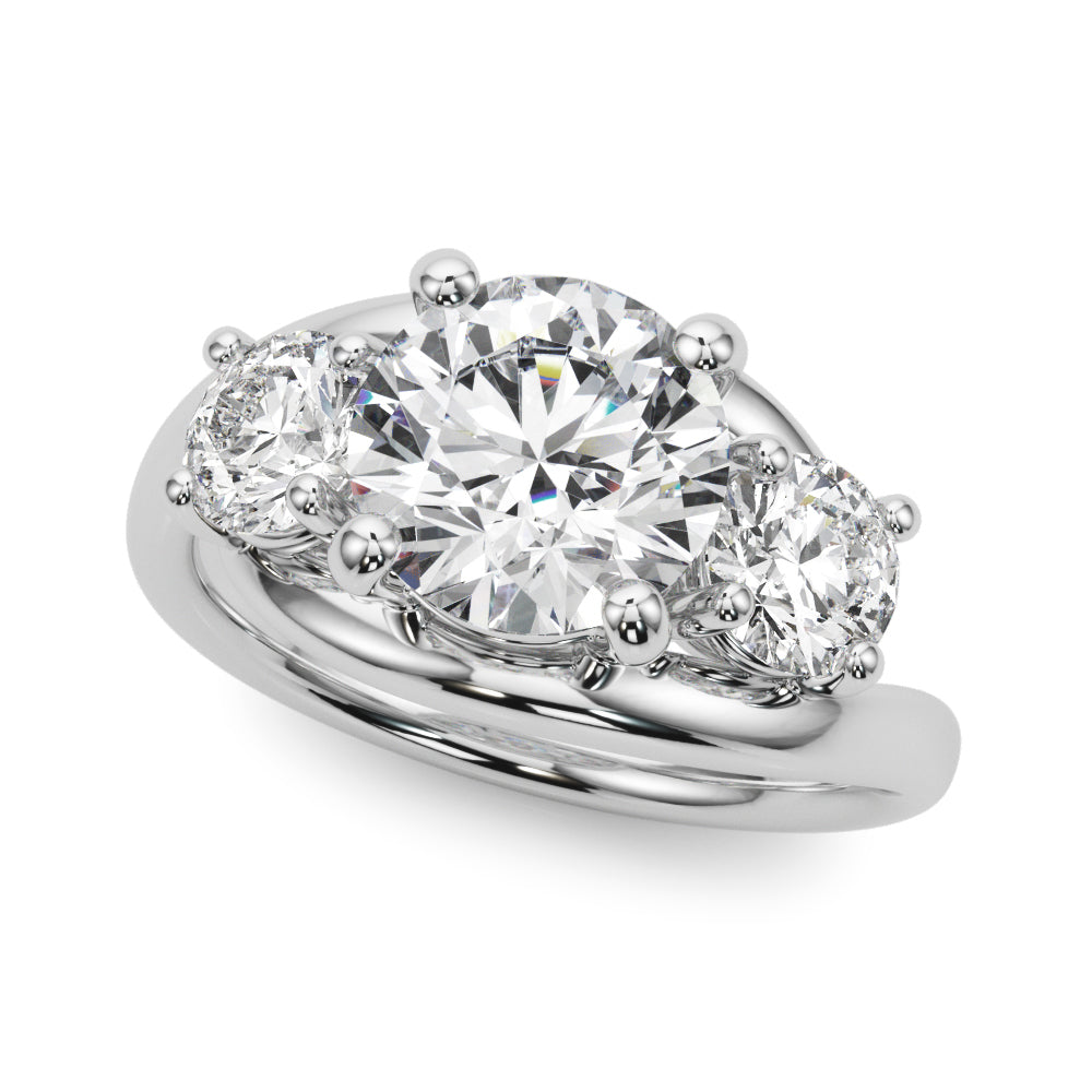Elegant 14kt White Gold 3-Stone Round Semi-Mount Engagement Ring Setting - 1 ct tw Diamond Accents