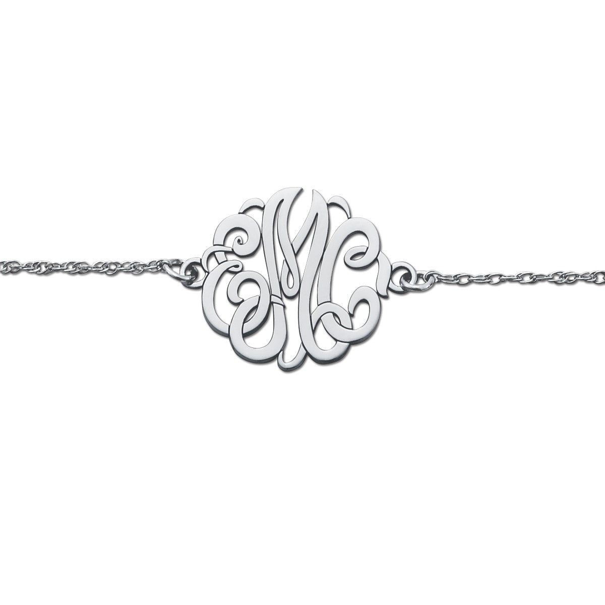 20mm 3 Initial Monogram Bracelet in 14kt White Gold
