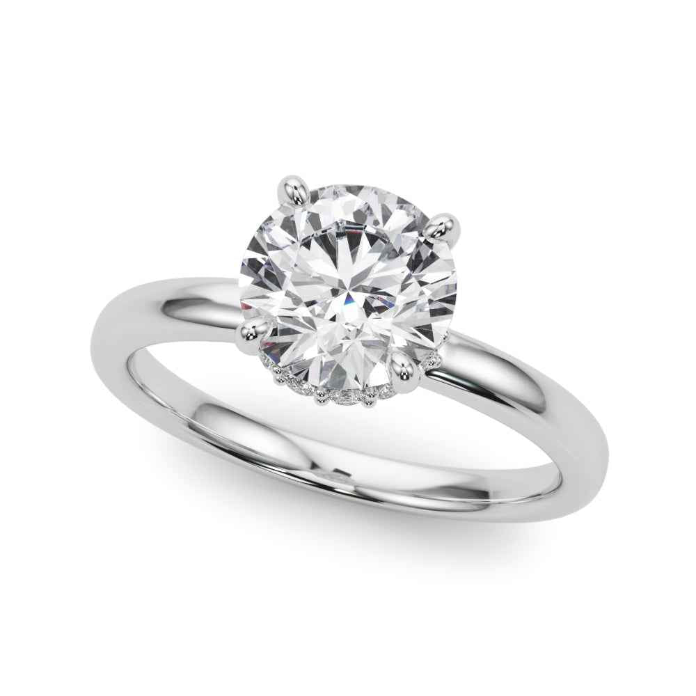 Elegant 14k Yellow Gold Hidden Halo Round Solitaire Engagement Ring Setting - 1/2 Carat Center