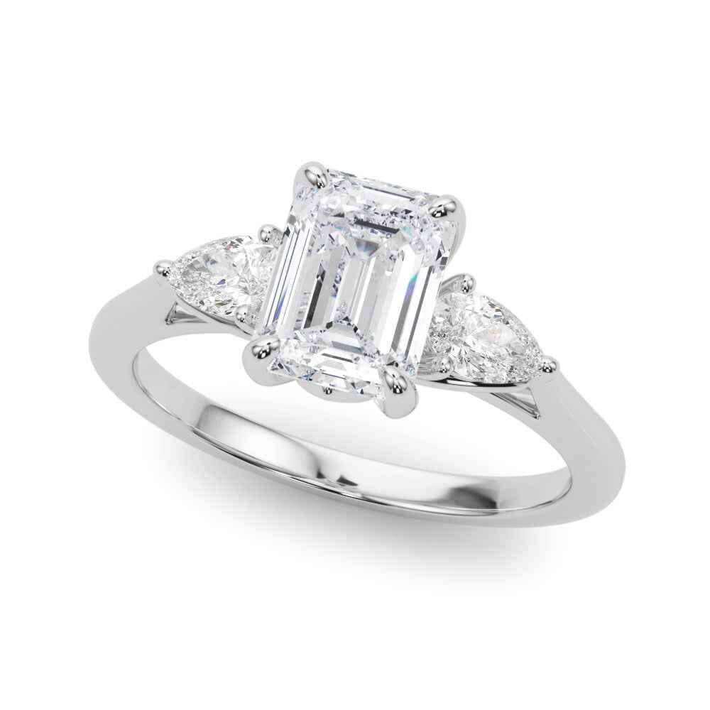 Elegant 14kt White Gold 3-Stone Emerald Cut Engagement Ring Setting with Side Accents