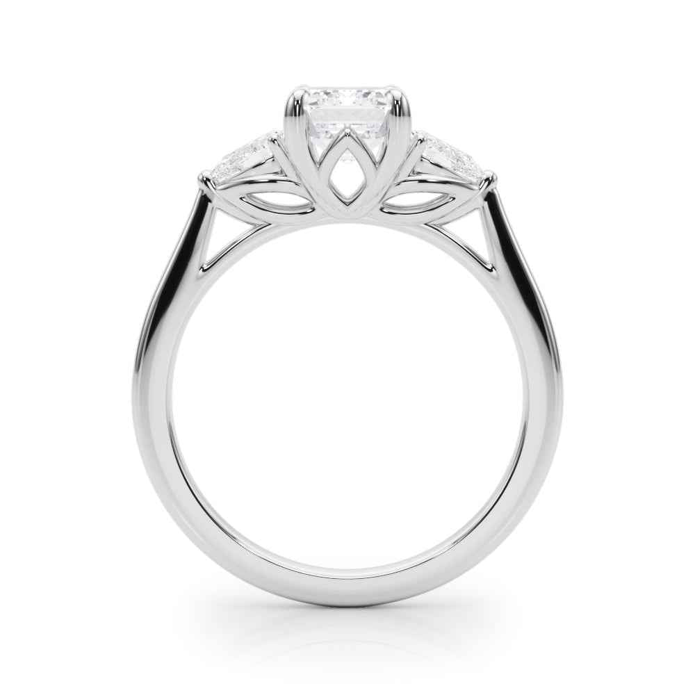 Elegant 14kt White Gold 3-Stone Emerald Cut Engagement Ring Setting with Side Accents
